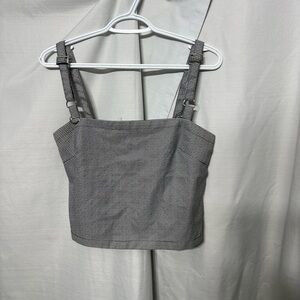 90s Plaid Houndstooth Crop Top Buckle Strap Square Neck Dark Academia Retro